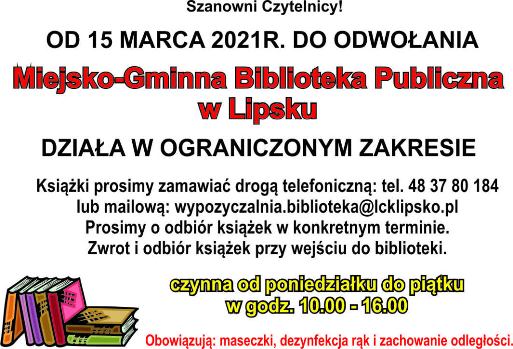informacje o pracy biblioteki w czasie pandemii