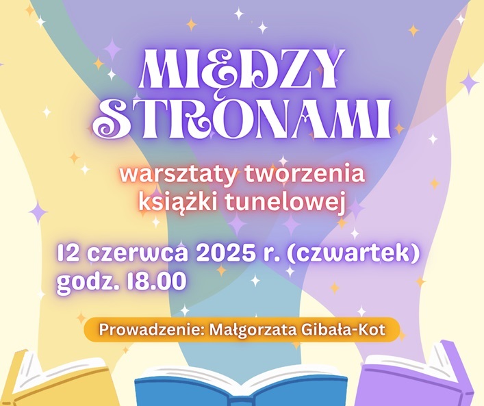 Grafika promująca z podstawowymi informacjami o wydarzeniu (nazwa, data, imię i nazwisko prowadzącego) na kolorowym - pastelowym tle.