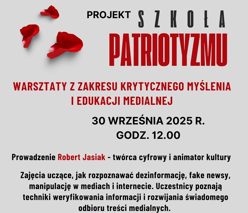 Baner promujący z podstawowymi informacjami o wydarzeniu (nazwa, data, godzina, krótki opis i informacja o osobie prowadzącej) na szarym tle.