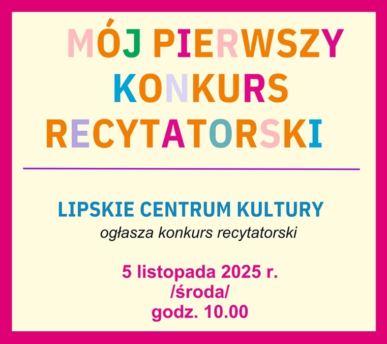 Baner promujący konkurs z podstawowymi informacjami (nazwa, data, godzina) na jasnym tle.