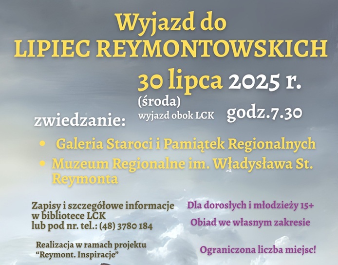 Baner promujący wyjazd z podstawowymi informacjami (nazwa, data, krótki program, dane kontaktowe) na szarym tle.