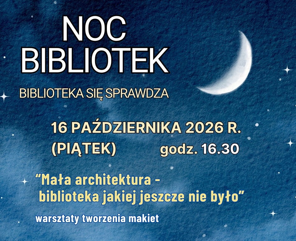 Baner promujący wydarzenie z podstawowymi informacjami (nazwa, hasło, data) na granatowym tle z księżycem i gwiazdami.